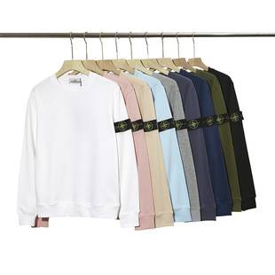 Cross-border foreign trade Stone Compass embroidered solid color round neck logo long-sleeve sweatshirt, pure cotton, loose fit for couples