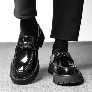 2025 Spring and Autumn Style Slip-On Loafers Thick-Soled Height-Increasing Shoes Black Fashionable Men's Casual Leather Shoes 3062