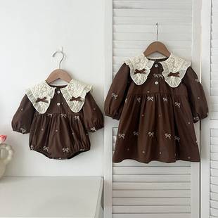 Korean-style Baby's Jumpsuit Spring and Autumn Long-sleeved Harper Bow Embroidered Baby Girl Princess dress Sisters
