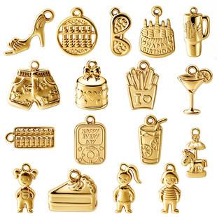 Cartoon children's themed food pendant 18K gold stainless steel pendant DIY jewelry accessories exclusively for cross-border sales