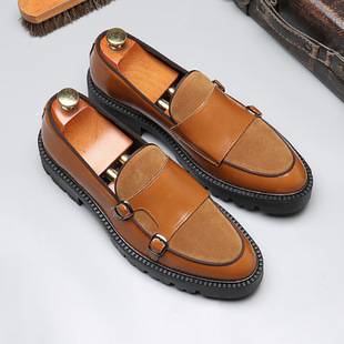 8671 Loafers Handsome Horsebit Small Leather Shoes Men's Casual Slip-On Thick Sole Heightening Loafers