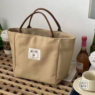 2022 original homemade Japanese bucket-type tote canvas bag simple all-match artistic portable lunch box bag for women