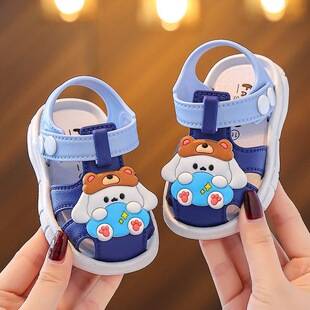 2024 new children's slippers closed toe boys and girls 1-3 years old non-slip indoor and outdoor anti-collision baby toddler sandals