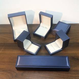 Brushed PU leather blue jewelry box with white interior for packaging accessories, ring, earring, pendant, bracelet box factory