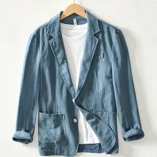 Cross-border men's clothing Amazon bestseller men's casual suit single-layer jacket solid color cotton-linen casual fashion men's top