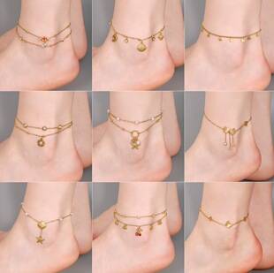 Popular in-stock titanium steel anklets collection for summer, non-fading, simple and high-end fashion for women, versatile, European and American cross-border wholesale