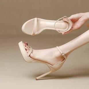 2024 New Summer Internet Celebrity High-Heeled Shoes with Sexy and Versatile 12cm Stiletto Silver Waterproof Platform Sandals for Women