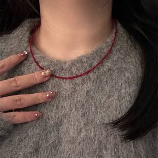 Giant White Red Spinel Beaded Necklace Simple Clavicle Chain Necklace Versatile Elegant Stacked Necklace