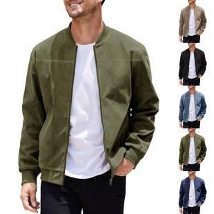 Cross-Border European and American Spring and Autumn Men's New Suede Warm Zipper Stand Collar Business Sports Jacket Men's Style