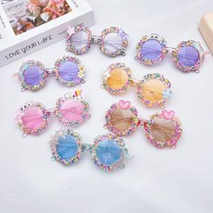 Fashion cute sunflower DIY children's sunglasses sunscreen UV protection baby sunglasses European and American cross-border glasses
