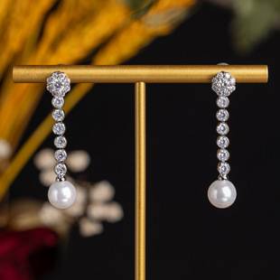 European and American Jewelry Bridal Earrings Ins Daily All-match Earrings Long Pearl Earrings Light Luxury Zircon Earrings