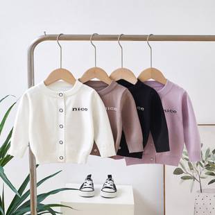 Live supply 2025 new children's sweater spring baby round neck solid color coat girls cotton knitted cardigan