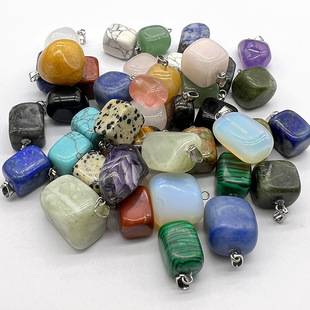 Natural Crystal Agate Amethyst Tiger's Eye Irregular Pendant Cross Border Hot Selling Small Square Necklace Small Pendant