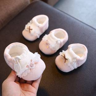 Cross-border soft-soled pre-walking shoes and socks for baby girls, cute, breathable, exquisite cotton shoes, lightweight foot covers for little babies
