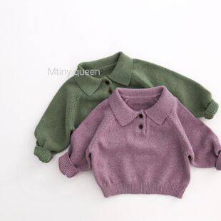 Children's polo collar knitted jacket, pure cotton pullover sweater for boys and girls, stylish autumn and winter outfit