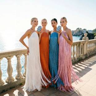 Gradient Long Tassel Gown Dress, Women's Amazon Best-Selling Sexy Evening Party Dress, Birthday Party Light Dress