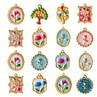 European and American cross-border floral series pendants, colorful enamel tulip pendants, DIY jewelry accessories, stainless steel accessories