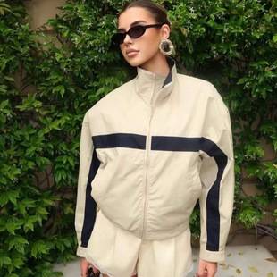 Cross-border European and American women's clothing ZA AliExpress hot-selling new women's versatile stand-up collar color-block zipper jacket