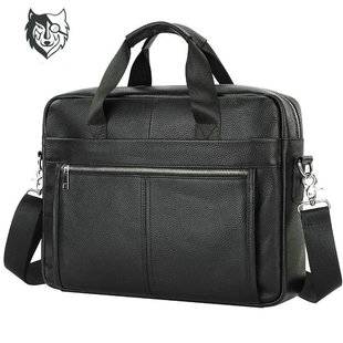 Men's Genuine Leather Handbag Business Travel Briefcase 15-inch Computer Bag Head Layer Cowhide Shoulder Crossbody Bag Cross-border