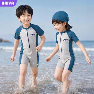New children's swimsuit for boys, short-sleeved, sun-protective, quick-drying, one-piece, suitable for hot springs, stylish for baby boys and young children