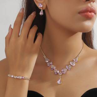 European and American Diamond Flower Necklace Earrings Jewelry Set New Bridal Wedding Accessories Evening Dress Banquet Jewelry for Women