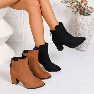 2026 New Women's Shoes for Autumn and Winter, Slim Women's Boots, Short Boots, Korean Style High Heels, Winter Martin Boots, Chunky Heel Boots
