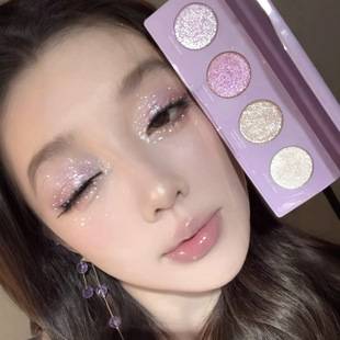 MUGELEEN Purple Starry Four-Color Eyeshadow Palette, featuring shimmering, delicate, and dazzling crushed diamond and iridescent wet eyeshadow