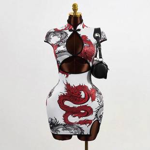 2025 Summer New Style Pure Desire Style Printed Women's Improved Cheongsam Dress Slim Fit Sexy Hot Girl Bodycon Dress