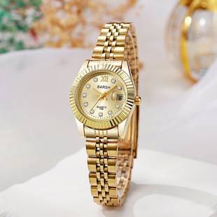 New Gold Calendar Watch for Women, Cross-Border Hot-Selling Model, Steel Band, Diamond-Studded, High-End Fashion, Light Luxury Quartz Watch