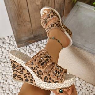 Large Size Thick-Soled Wedge Sandals, European and American Style Summer Open-Toe Denim Women's Shoes, Export Slippers for Outdoor Wear, Exclusively for Cross-Border Sales