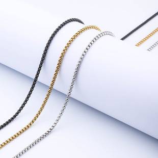 Cross-Border Popular Titanium Steel Square Pearl Chain Vacuum Color-Preserving Electroplating Chain DIY Versatile Necklace Chain for Women Wholesale