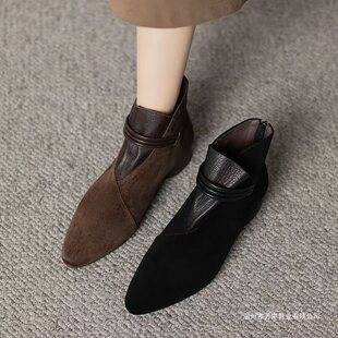 Fashionable off-size soft leather suede pointed toe ankle boots, 2026 new autumn and winter style, chunky mid-heel women's boots