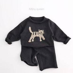 tiny queen pure cotton design autumn new product for boys and girls, baby Japanese cartoon knitted set sweater jacket