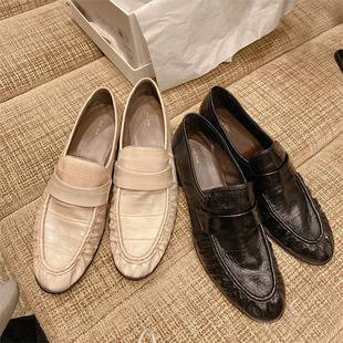 Row Spring and Summer New Retro Fashion Genuine Leather Shoes Casual Leather Shoes Eel Leather Loafers Women's High Heels