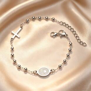 European and American cross-border bestseller: Virgin Mary and Priest portrait cross stainless steel bead bracelet for women, high-end luxury accessory
