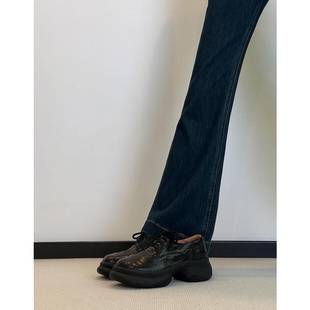 Sheepskin Version~Genuine Leather British Style Thick-Soled Height-Increasing Lace-Up Retro Small Leather Shoes for Women 2025 New Round-Toe Loafers