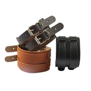 [Factory direct] European and American punk style retro bracelet PU leather bracelet personality widened double buckle men's and women's bracelet