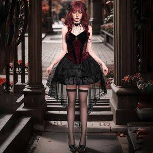 Halloween Palace Duchess Dark Gothic Cos Costume Cosplay Vampire Demon Witch Lace Skirt