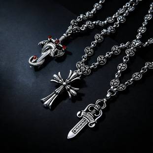 Fashion Retro Silver European and American Style Electroplated Antique Silver Pendant Cross Charm Vintage Trendy Sword Necklace Wholesale