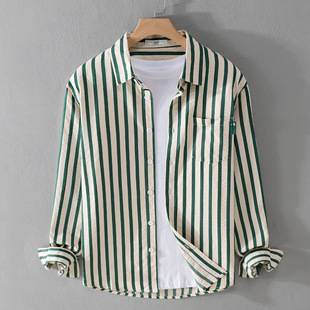 Spring and Autumn Men's Striped Long-Sleeve Shirt, Trendy Bubble Texture, Comfortable and Simple, Young Men's Shirt, Trendy, One-Piece Drop Shipping