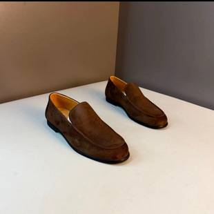 2026 Autumn Men's Suede Loafers Slip-On Casual Leather Shoes Versatile Simple Lazy Shoes for Commuting