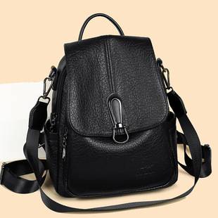 Cross-Border New Style Retro Soft Leather Women's Backpack, Large Capacity Backpack, Travel Bag, Fashionable Student School Bag