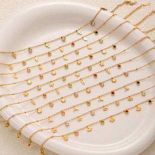 Fashionable and Fresh Anklets with Stars, Moon, Five-Pointed Star, Palm and Foot Ornaments for Women, Titanium Steel Non-Fading, Various Colored Diamond Foot Ornaments