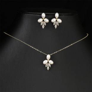 Cross-border Water Drops Pearl Necklace Earrings Jewelry suit Women's High-end Bridal Accessories Jewelry Two-piece Set