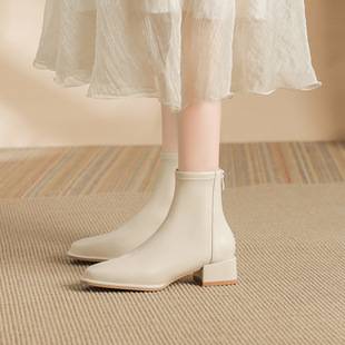 White High-Heeled Short Boots for Women, 2026 Autumn and Winter New Style, Short Tube Boots with Chunky Heels, Slimming Martin Boots, Slim Boots