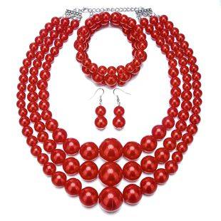 Cross-Border 4Pcs Imitation Pearl Thick Necklace Bohemian Style Jewelry Set Bride Bridesmaid Wedding Jewelry