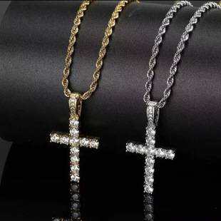 Cross-border foreign trade European and American hip-hop jewelry full-diamond solid small size cross pendant fashion trendy personality necklace
