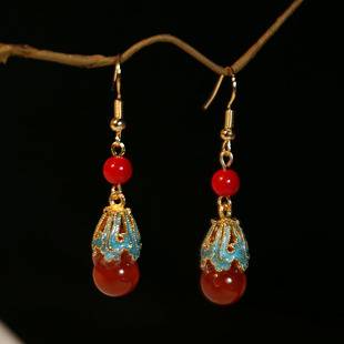 Unique Earrings National Style Elegant Earrings New Chinese Style Ancient Style Design Horse Face Skirt Earrings Red Bridal Cheongsam Pendant