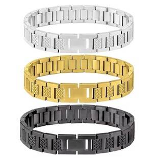 Titanium steel men's bracelet, fashionable geometric design, available in gold, silver, and black, a bestseller in cross-border sales