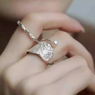 S925 Sterling Silver Double Layer Pearl Ring Women's 2025 New Niche Design Light Luxury High-end Retro Open Ring